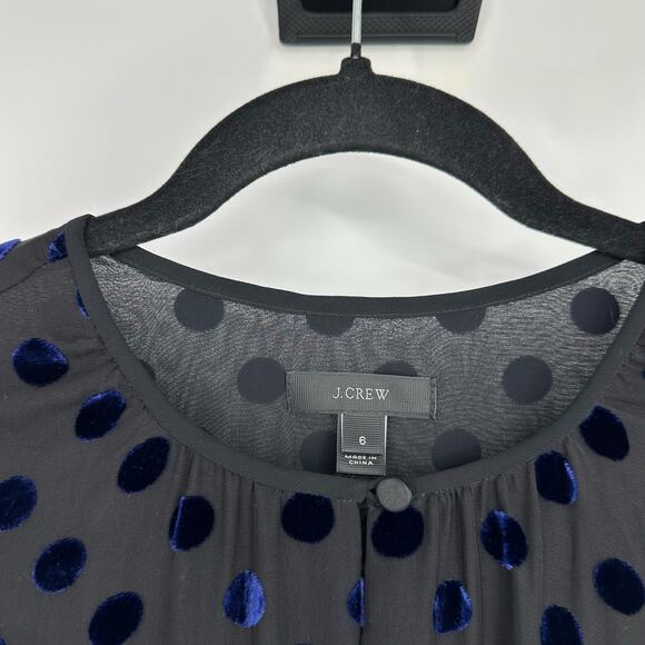 J. Crew Mini Silk Dress Size 6 Black Polka Dot Velvet Fairy Goth Crew Neck - Picture 4 of 12
